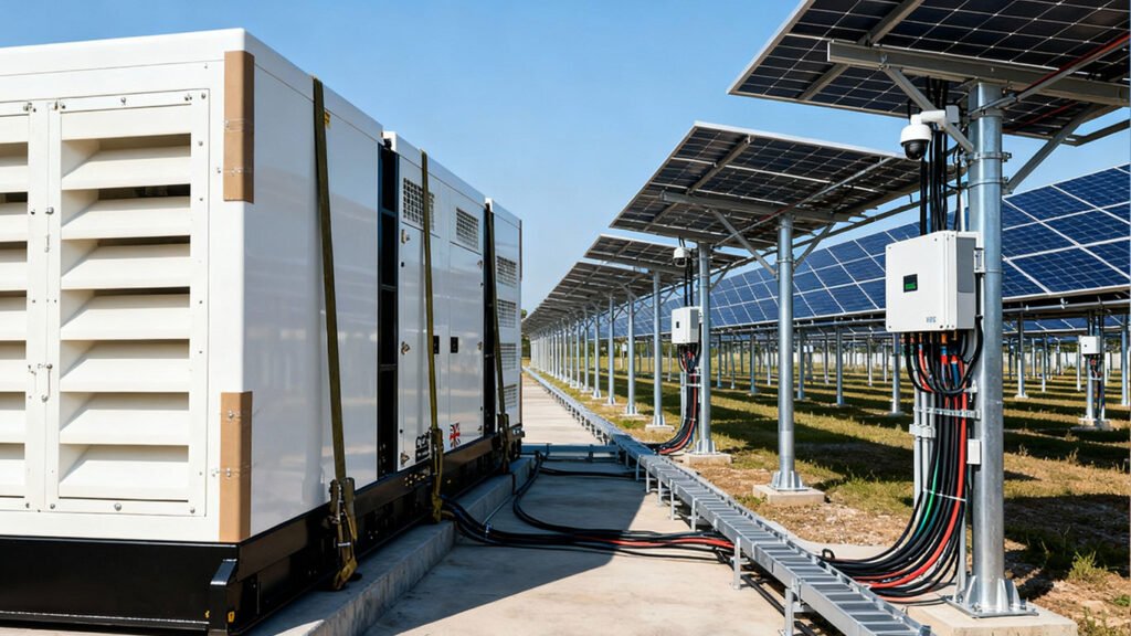 Planta de luz junto a sistema solar